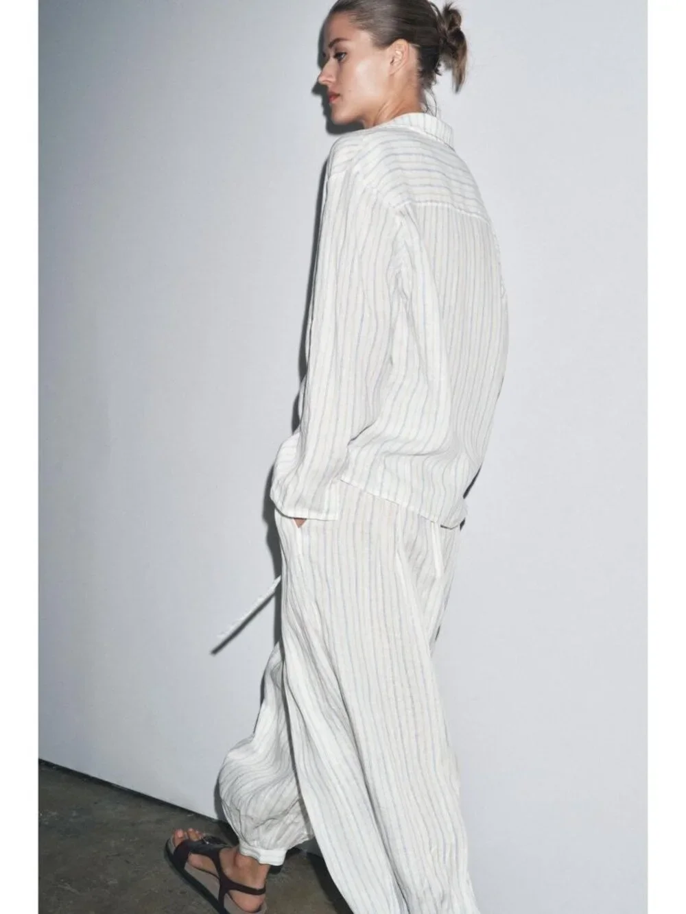 Zara ZW Womens Balloon Pants Trousers XS S White blue striped Linen 3736/249 NWT